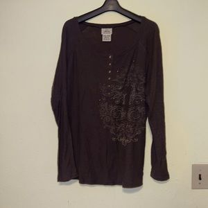 Burnout long sleeve shirt with embellishments